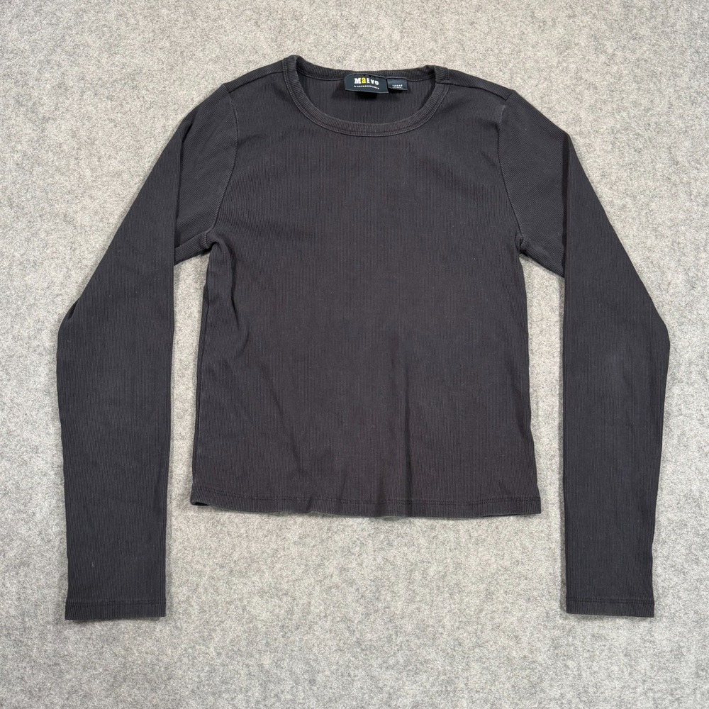 Anthropologie Maeve Black Long Sleeve Ribbed Knit Top Women's Size Large